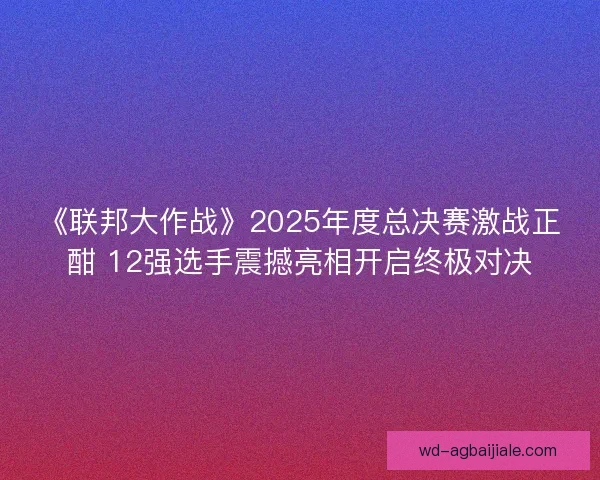 《联邦大作战》2025年度总决赛激战正酣 12强选手震撼亮相开启终极对决